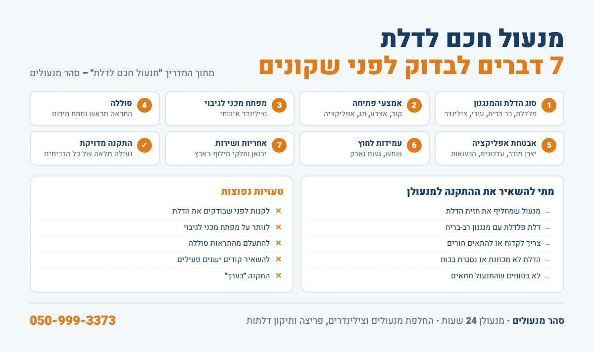 אינפוגרפיקה: 7 דברים לבדוק לפני קניית מנעול חכם לדלת, מתי להשאיר התקנה למנעולן וטעויות נפוצות